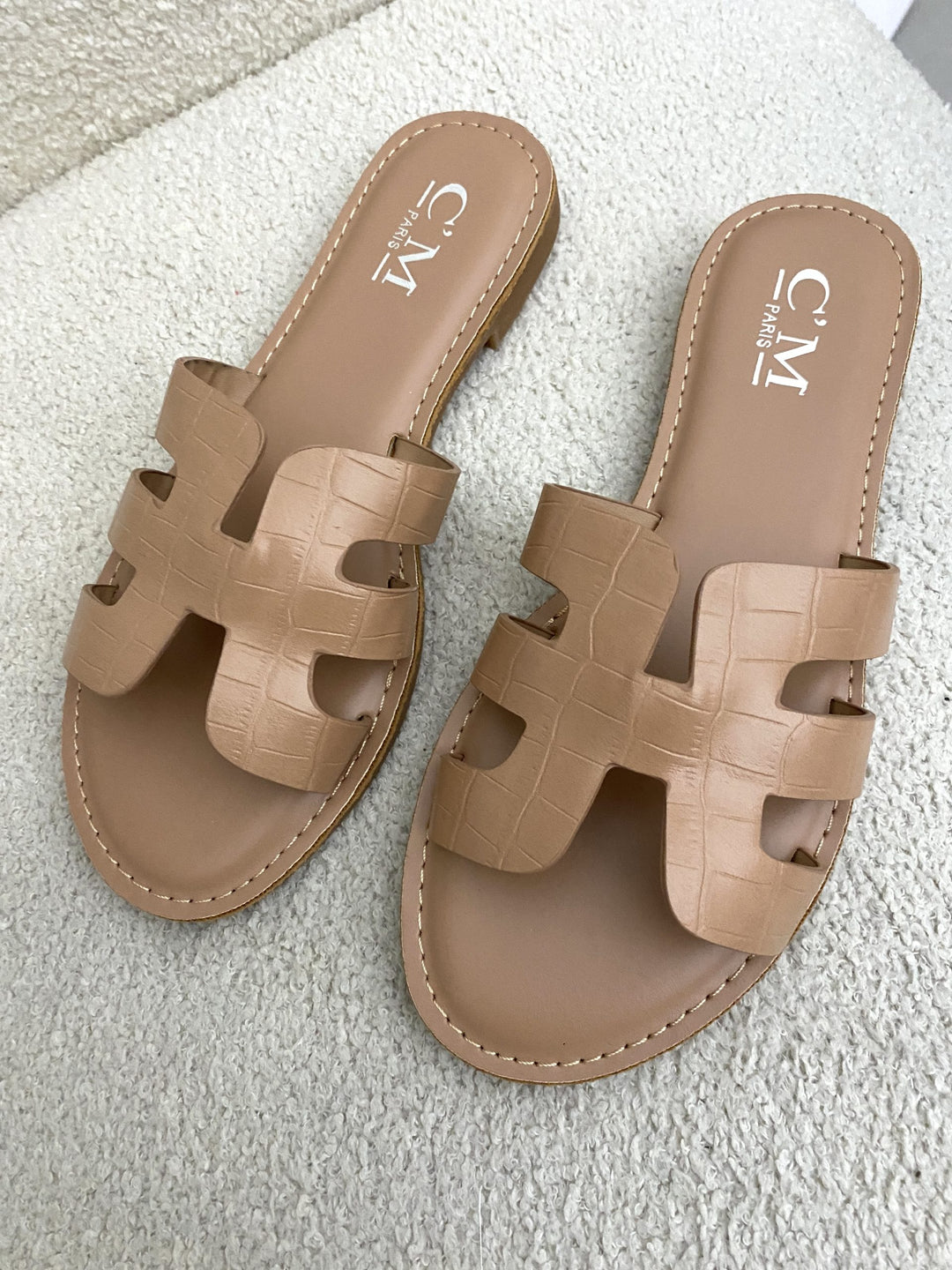 Mock Croc Leather Look Slider Sandals