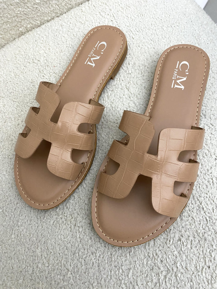 Mock Croc Leather Look Slider Sandals