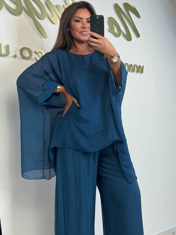 Silk Mix Round Neck Oversize Trouser Co-ord (3 Colours)