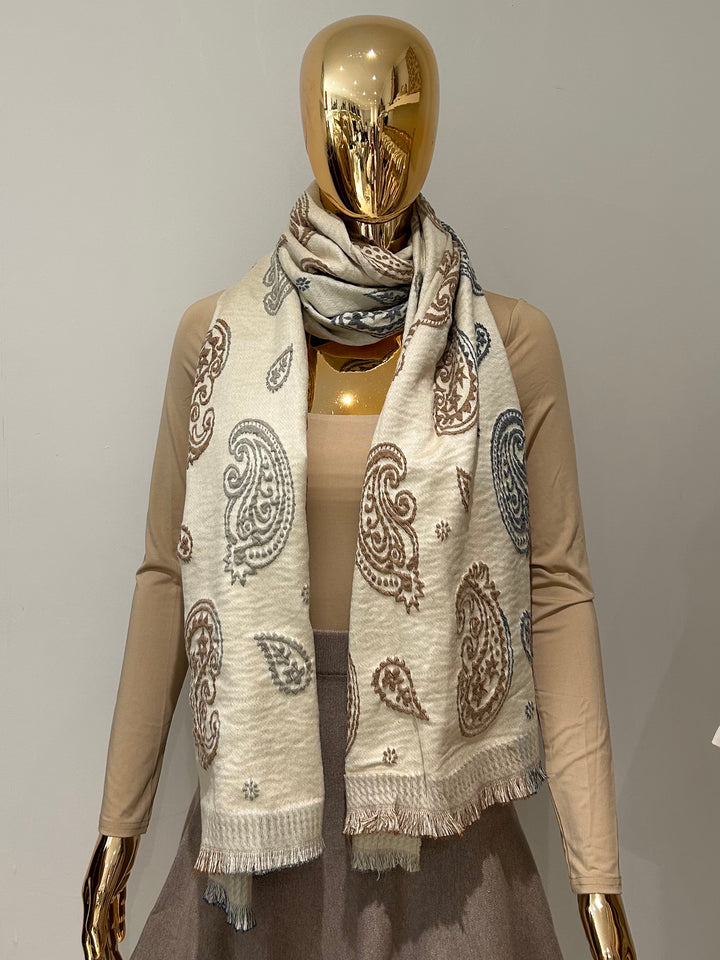 2 Toned Swirl Detail Frayed Edge Scarf (3 Colours)
