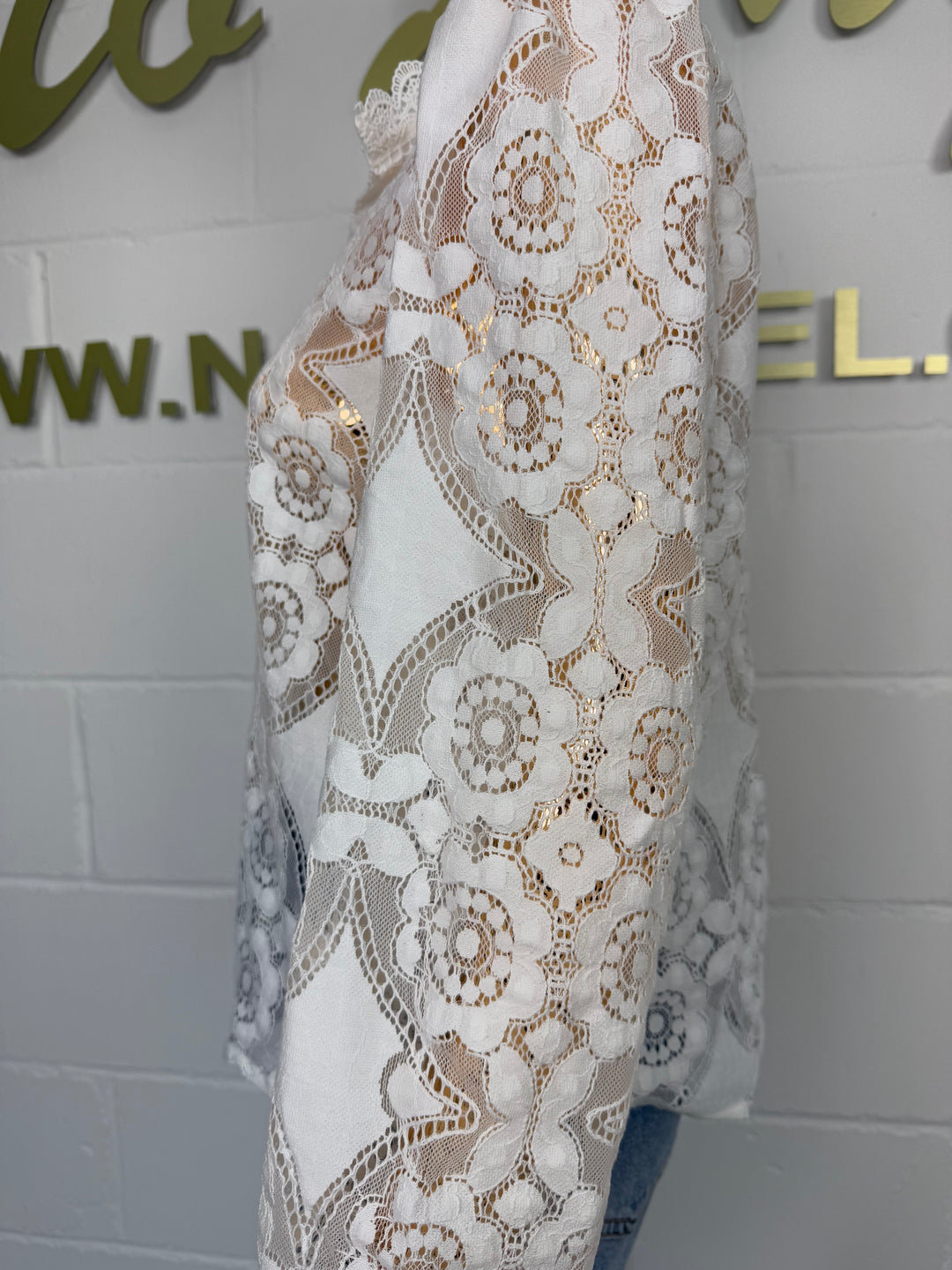 Long Sleeve Grandad Collar Embroidery Anglaise Shirt