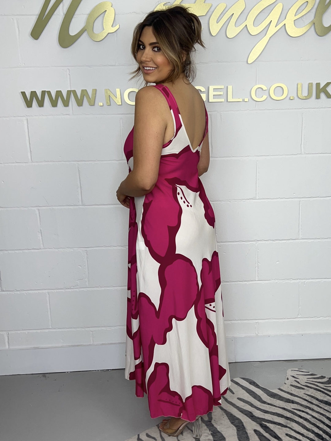Fuschia V Neck Printed Maxi Dress