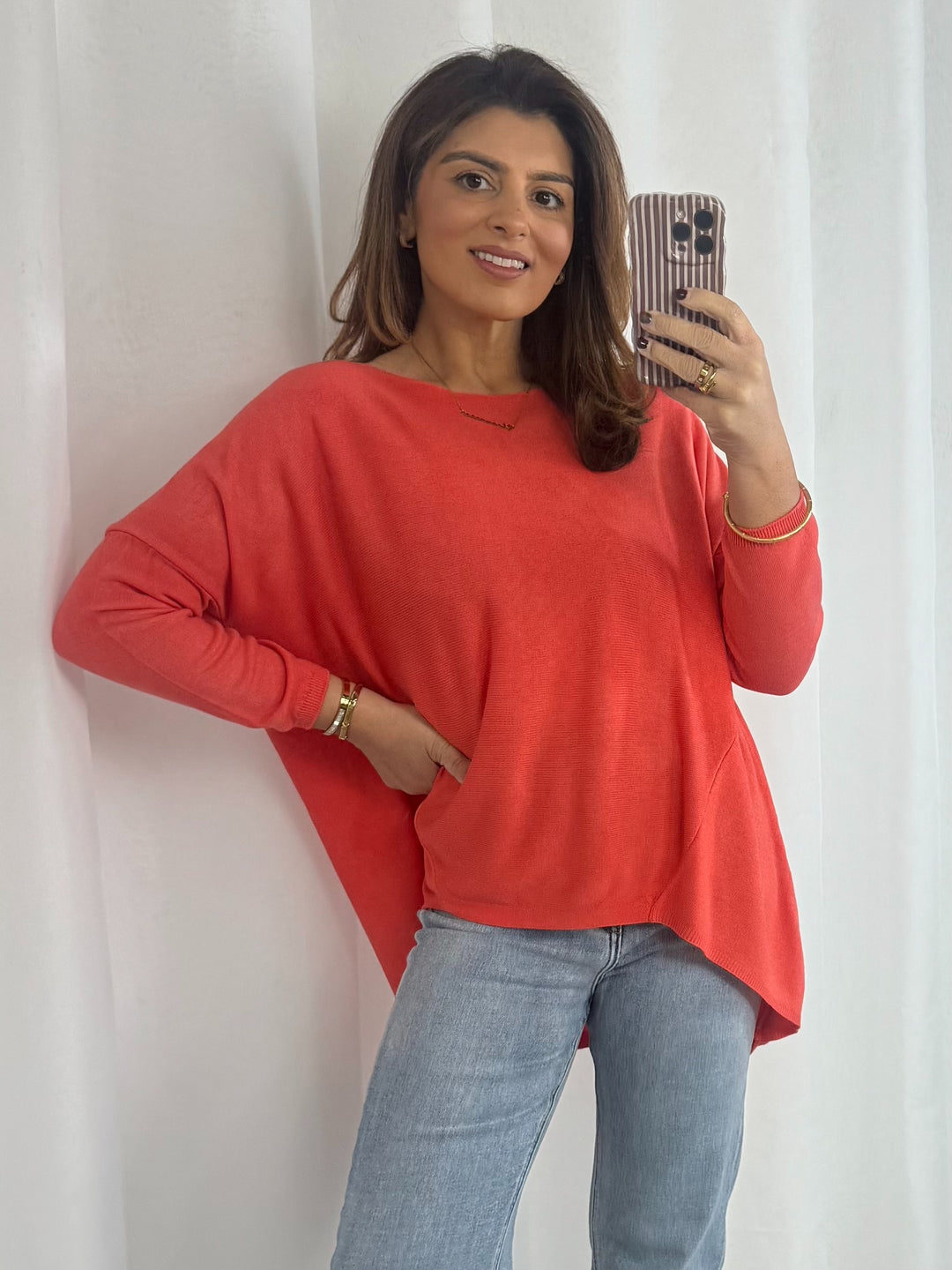High Low 3/4 Sleeve Round Neck Jumper (4 Colours)