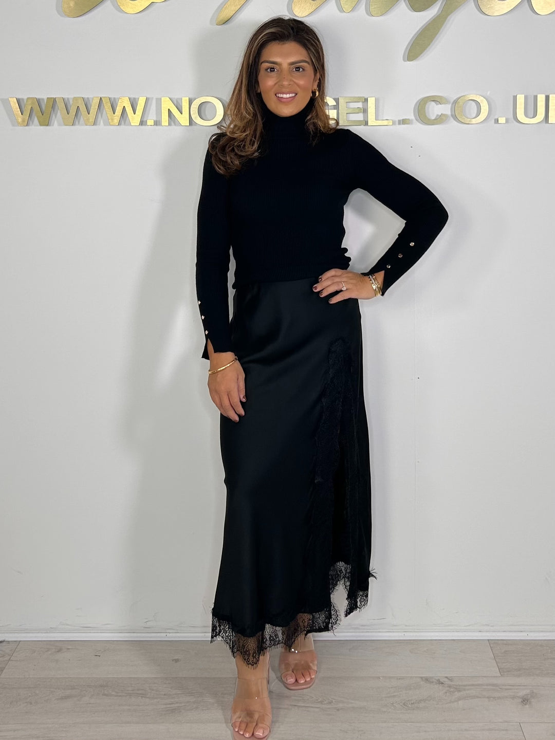 Satin lace Side Split Maxi Skirt (3 Colours)