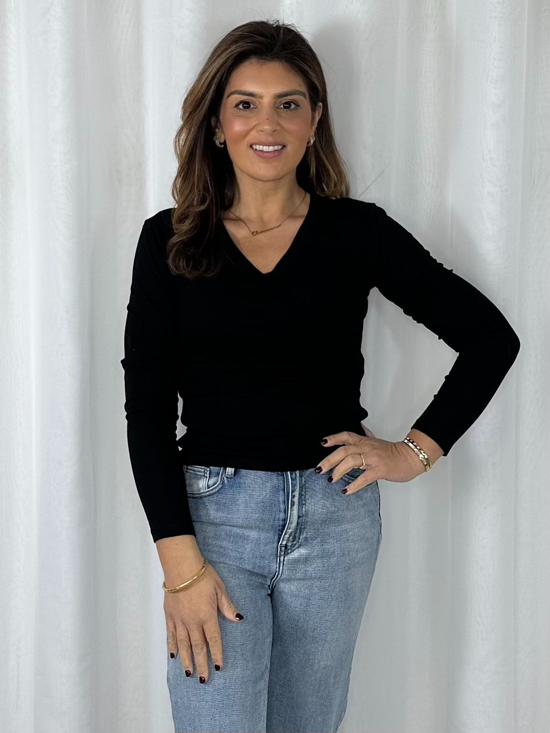 V-Neck Basic Long Sleeve Top (3 Colours)