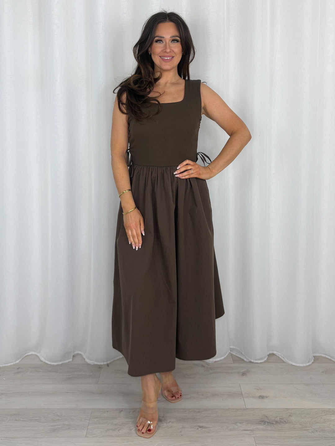 Square Neck Thick Strap Tie Back Vest Top Maxi Dress (2 Colours)