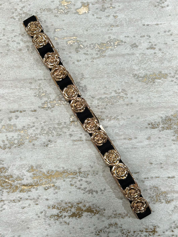 Gold Rose Detail Elasticated Belt