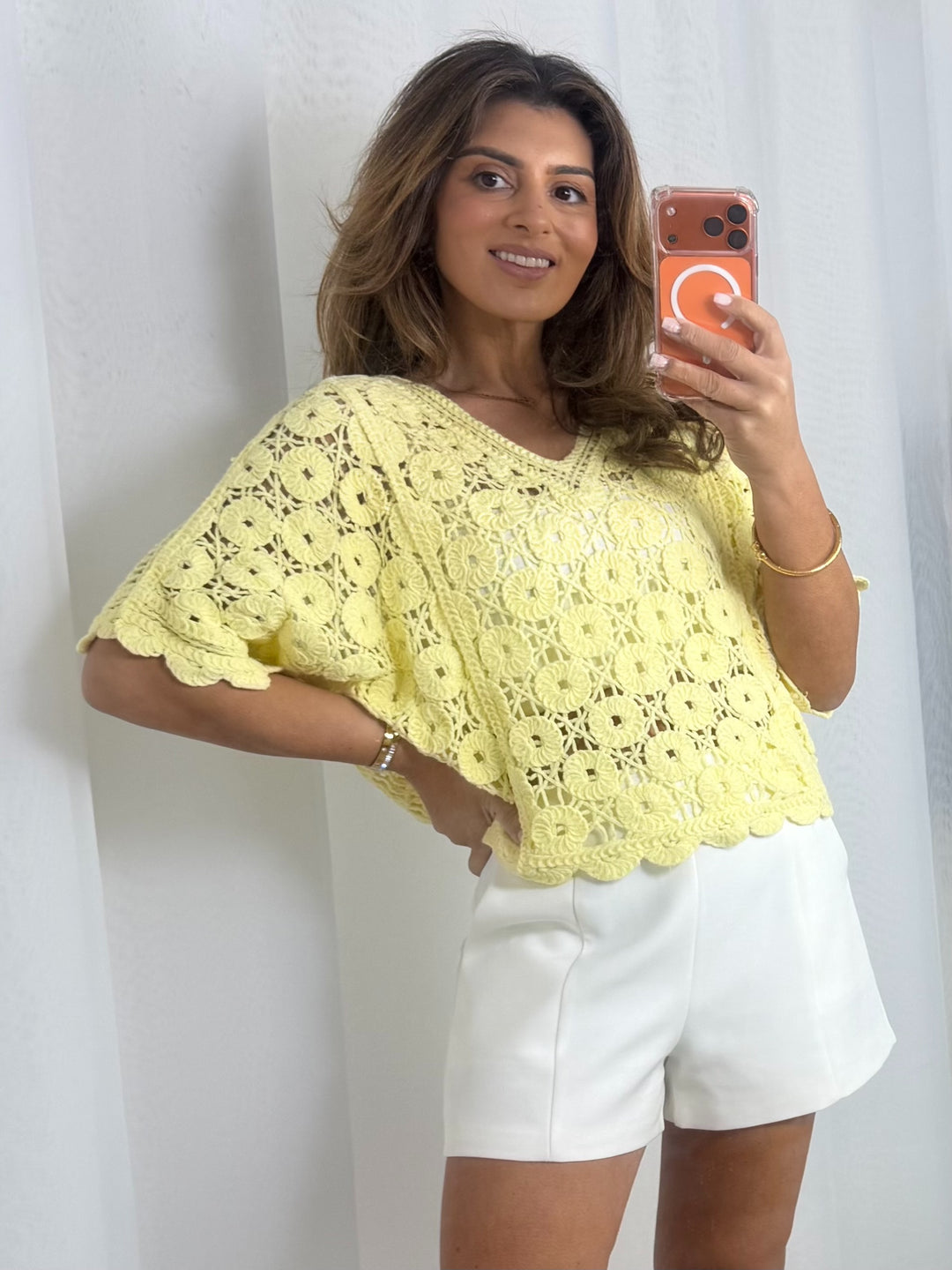 Crochet V-Neck Batwing Top (6 Colours)