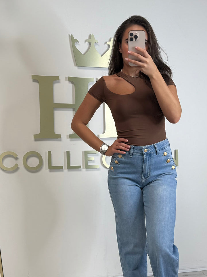 Chocolate Cut Out Short Sleeve Bodysuit