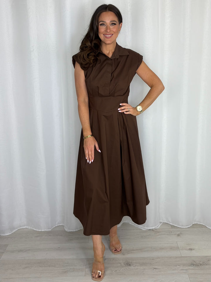Shoulder Pad Cap Sleeve Midi Dress (7 Colours)