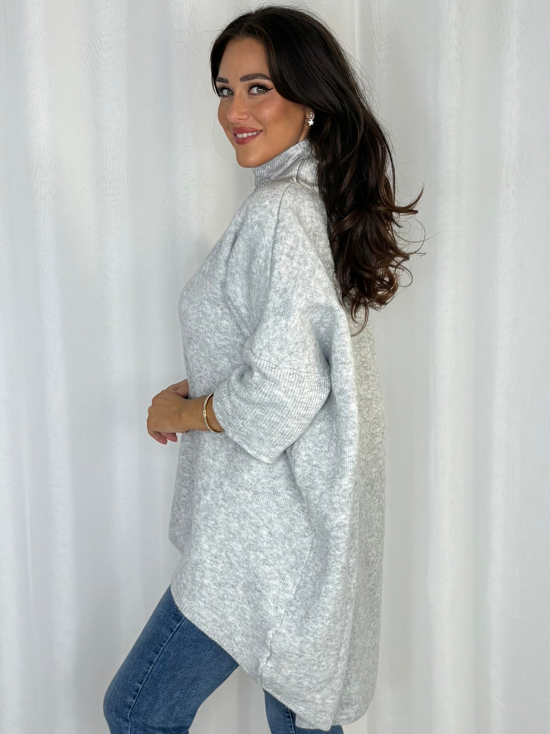 Soft Knit High-Low Roll Neck Jumper (4 Colours)