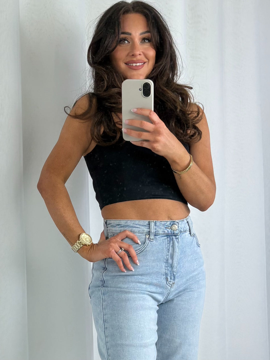 Light Denim Turn Up Bottom Mom Jeans