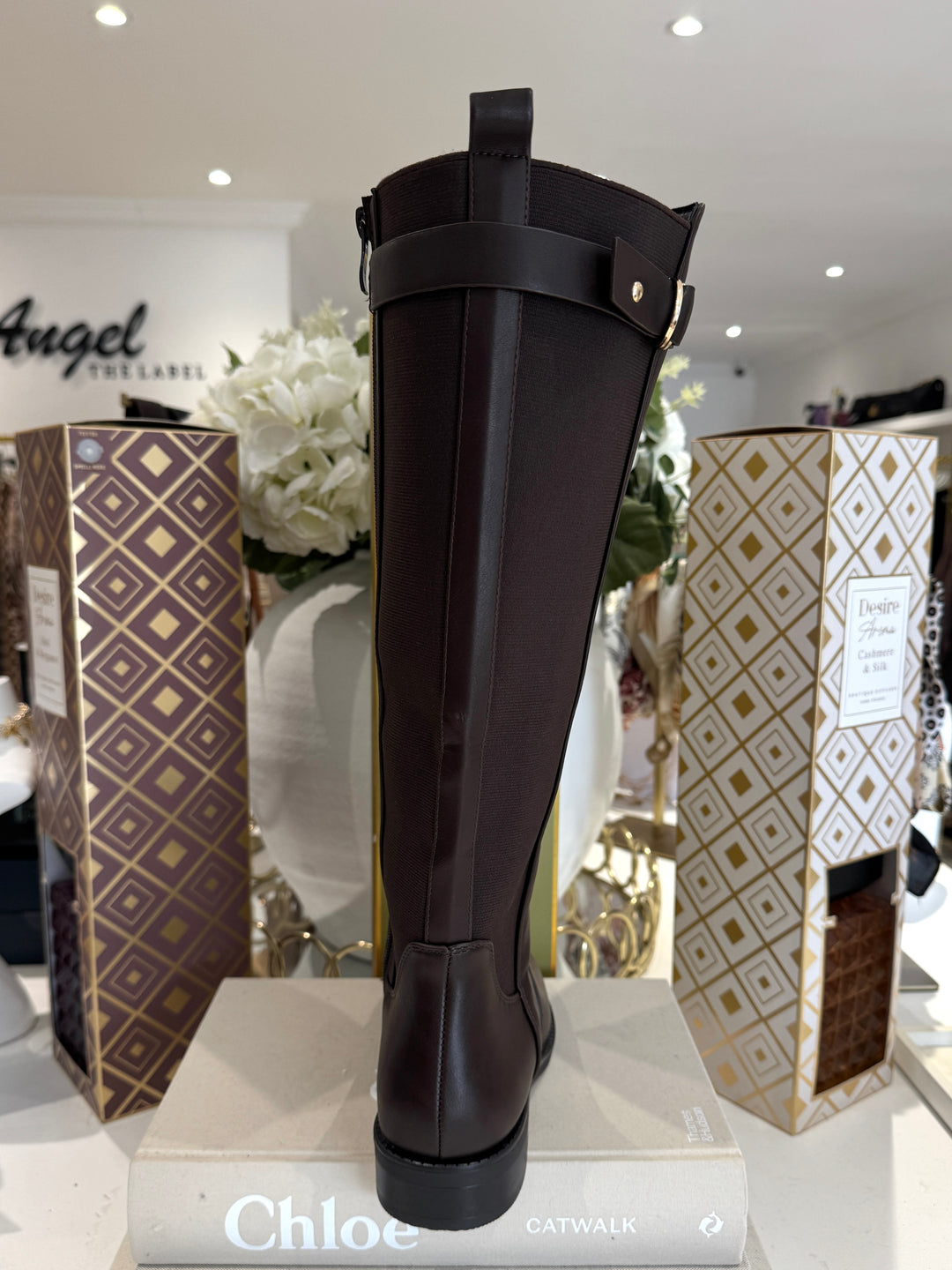Elastic Back Gold Buckle Knee High Boots (2 Colours)