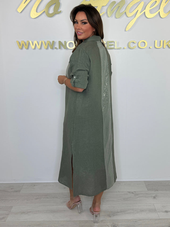 Sequin Pocket & Back Detail Linen Shirt Dress (5 Colours)