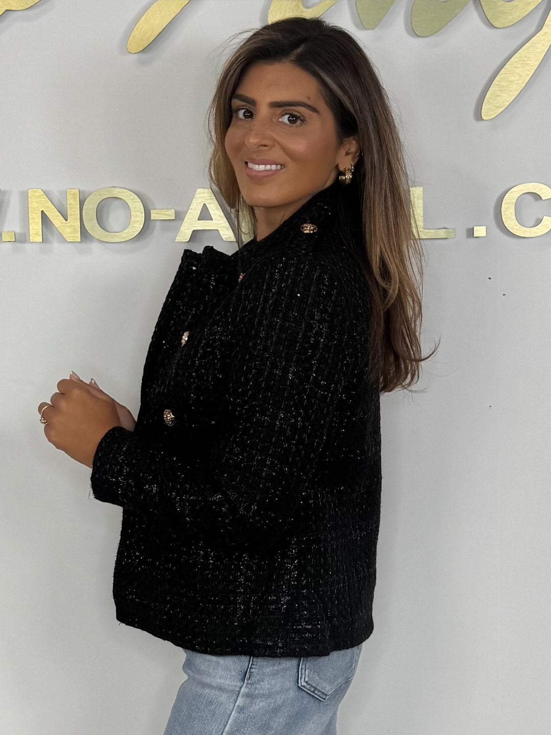 Military Gold Button Collared Shimmer Tweed Blazer (2 Colours)