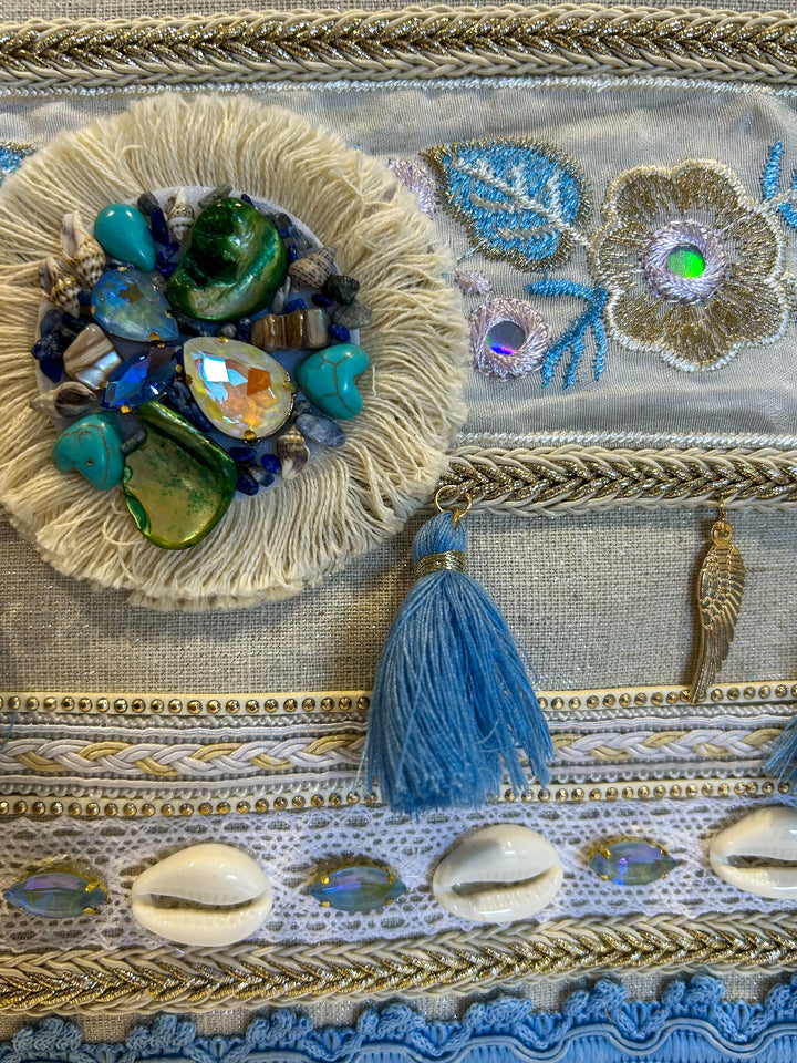 Blue Tassel Shell Detail Clutch Bag