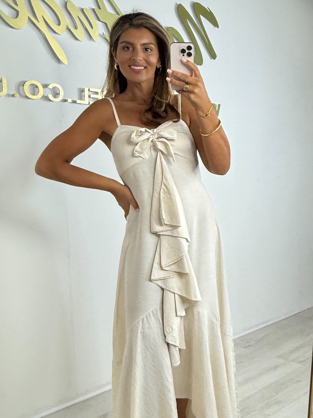 Frill Middle Tie Front Spaghetti Strap Maxi Dress (3 Colours)