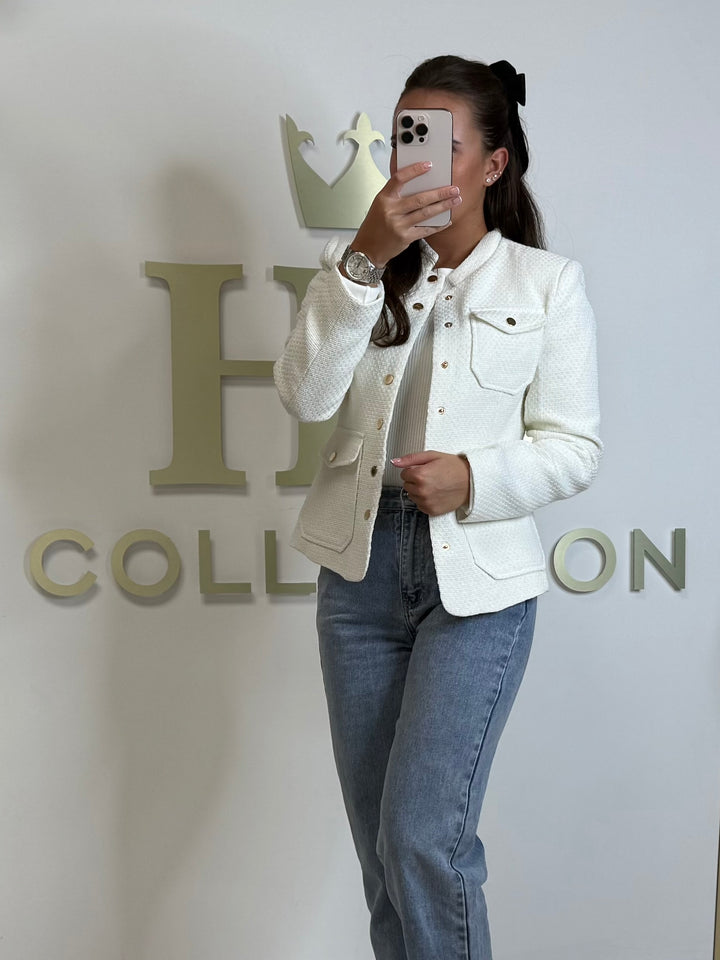 High Collared Tweed Gold Button Military Blazer (2 Colours)