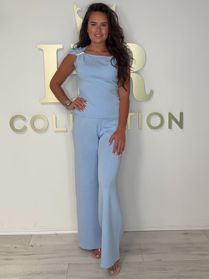 Flat Knit Gold Pendant Cap Sleeve Trouser Co-ord (5 Colours)
