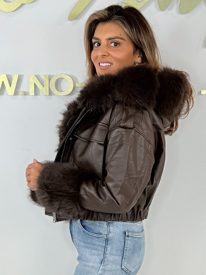 Faux Leather, Faux Fur Zip Up Jacket (2 Colours)