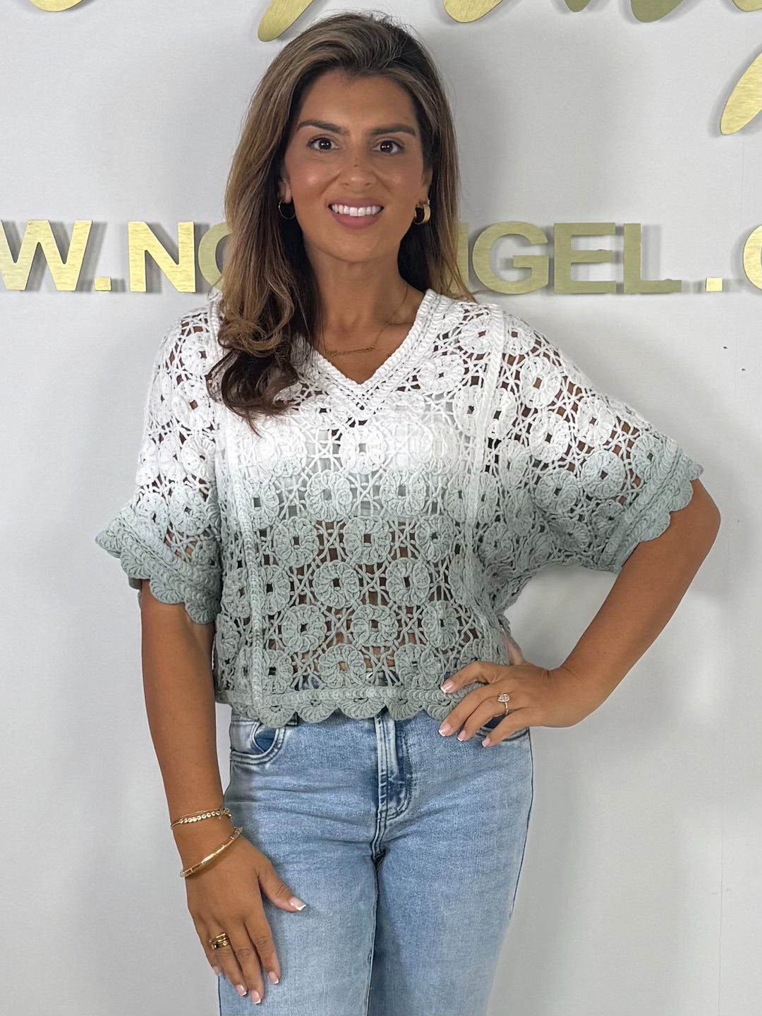 Ombre Crochet V-Neck Top (3 Colours)