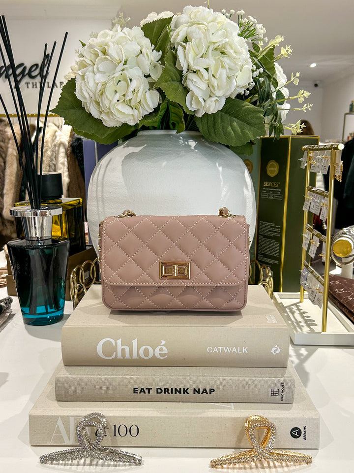 Genuine Leather Quilted Turn Lock Chain Handle Handbag (8 Colours)