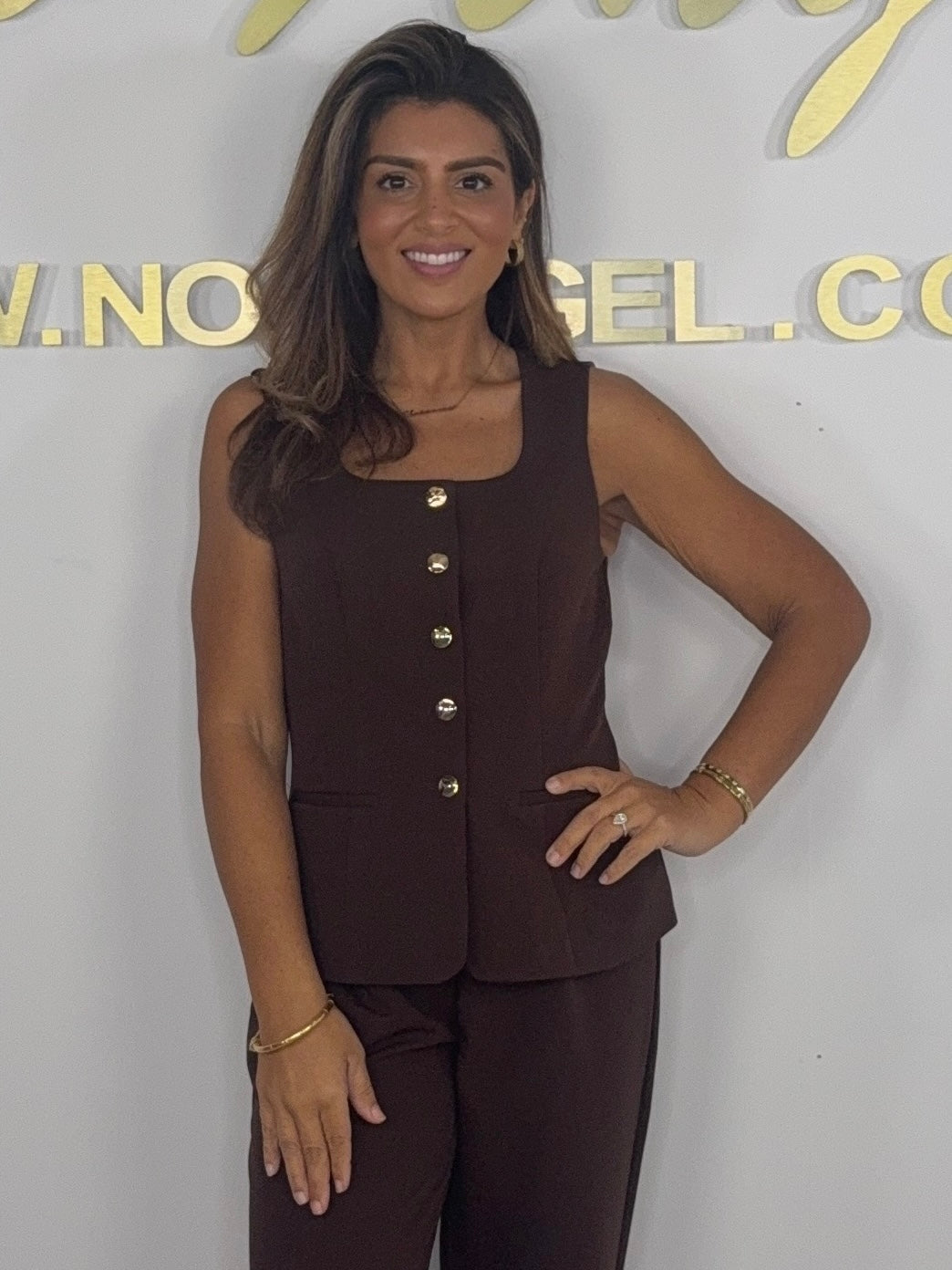 Square Neckline Gold Button Waistcoat  (2 Colours)