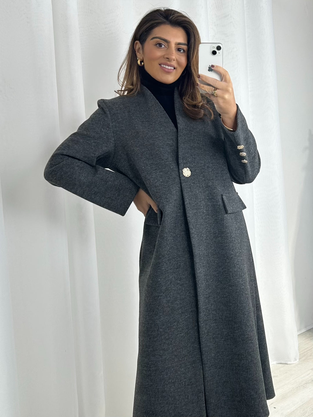 Textured Gold Single Button Longline Jacket (9 Colours)