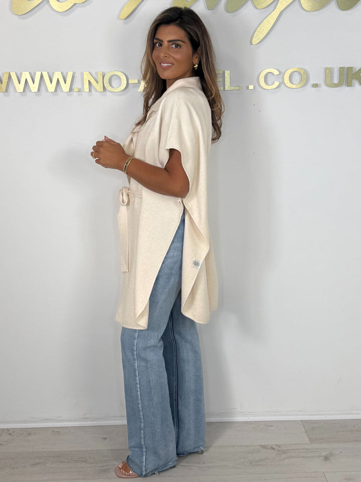 Tie Up Collared Hammered Gold Button Detail Poncho (3 Colours)