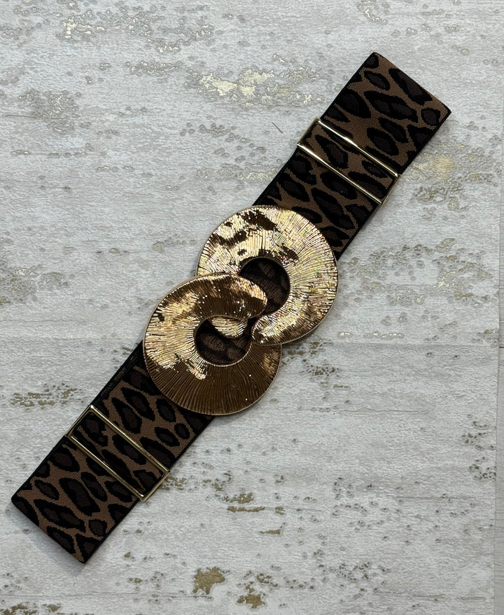 Gold Textured Circle Interlock Elasticated Belt (5 Colours)