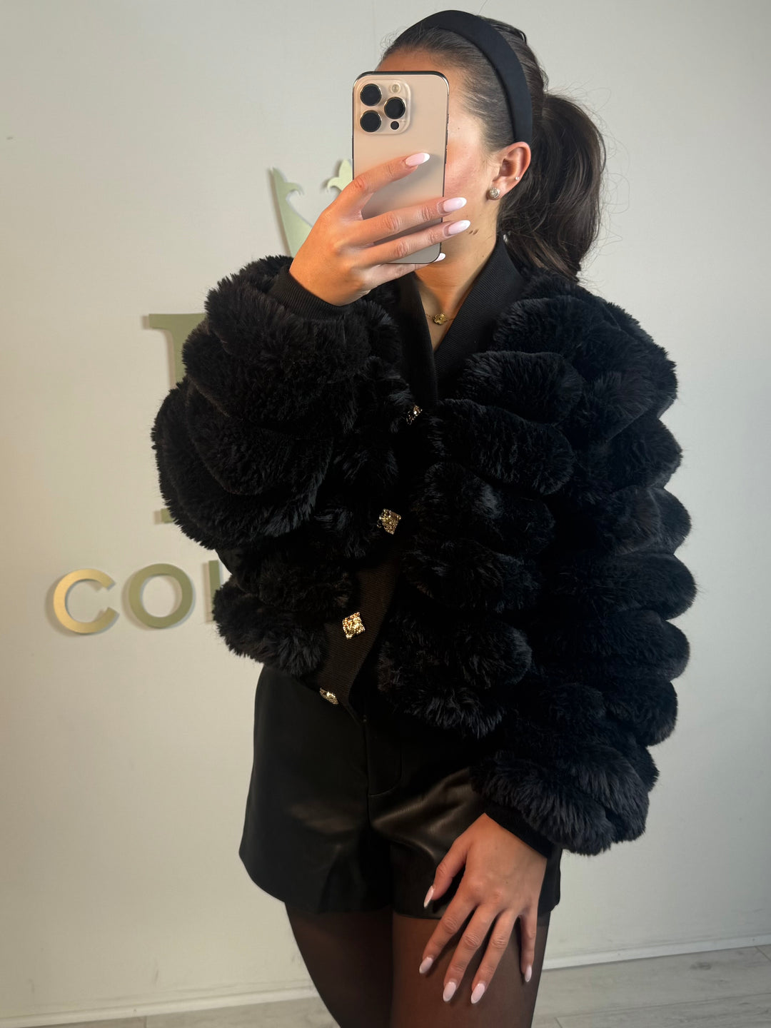 Faux Fur Bubble Detail Gold Button Cardigan (2 Colours)