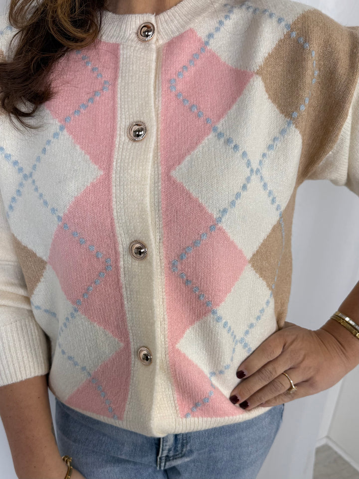 Diamond Print Gold Button Cardigan
