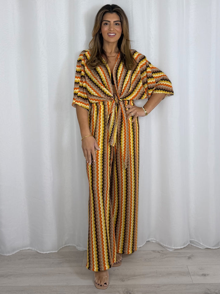 Zig Zag Tie Up Top And Trouser Co-Ord (5 Colours)