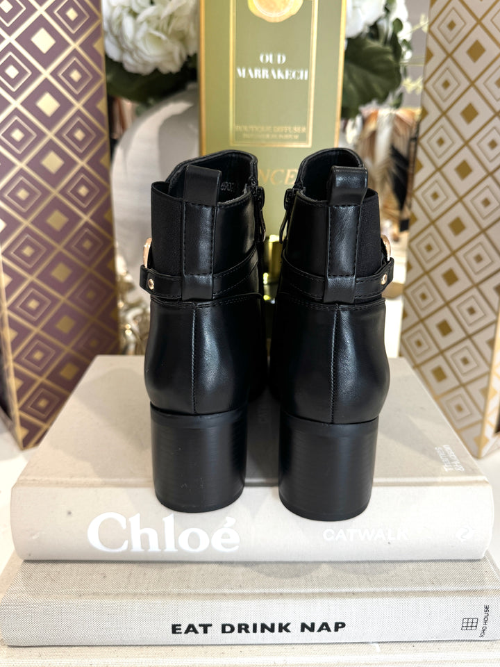 Black Ankle Boot With Gold Buckle