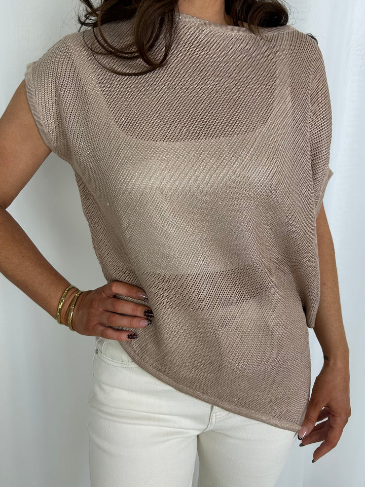 Shimmer Round Neck Asymmetric Top (2 Colours)