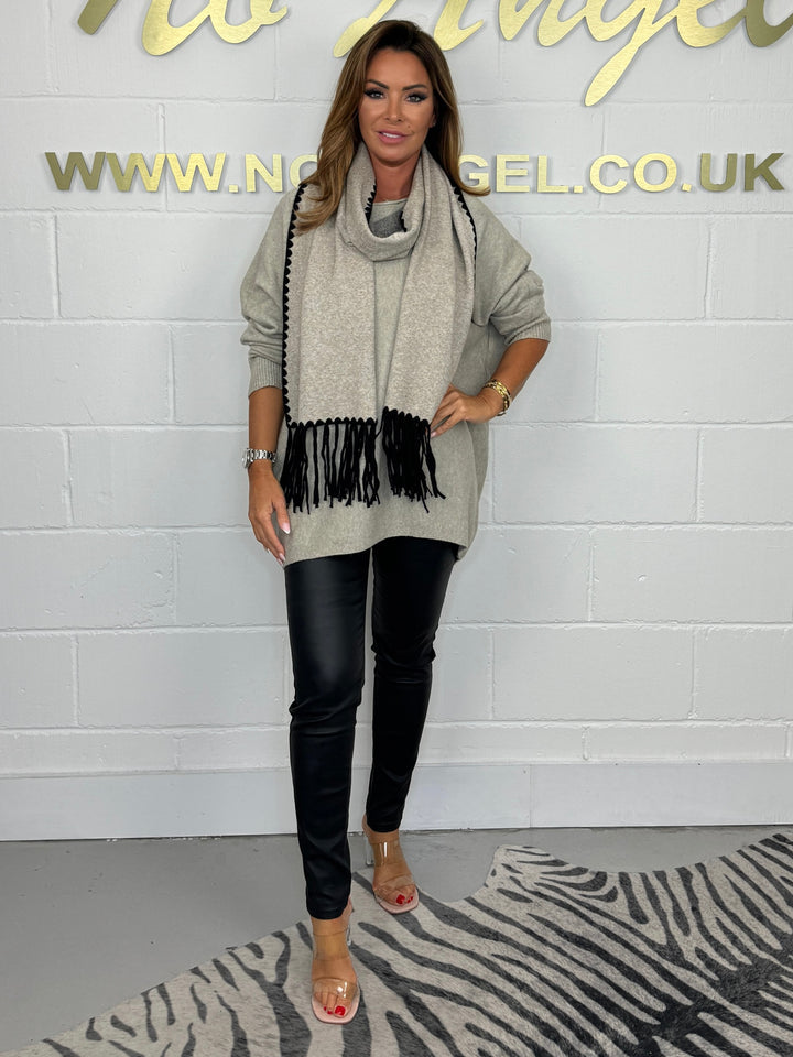 Soft Knit Jumper With Tassel Edge Scarf (3 Colours)