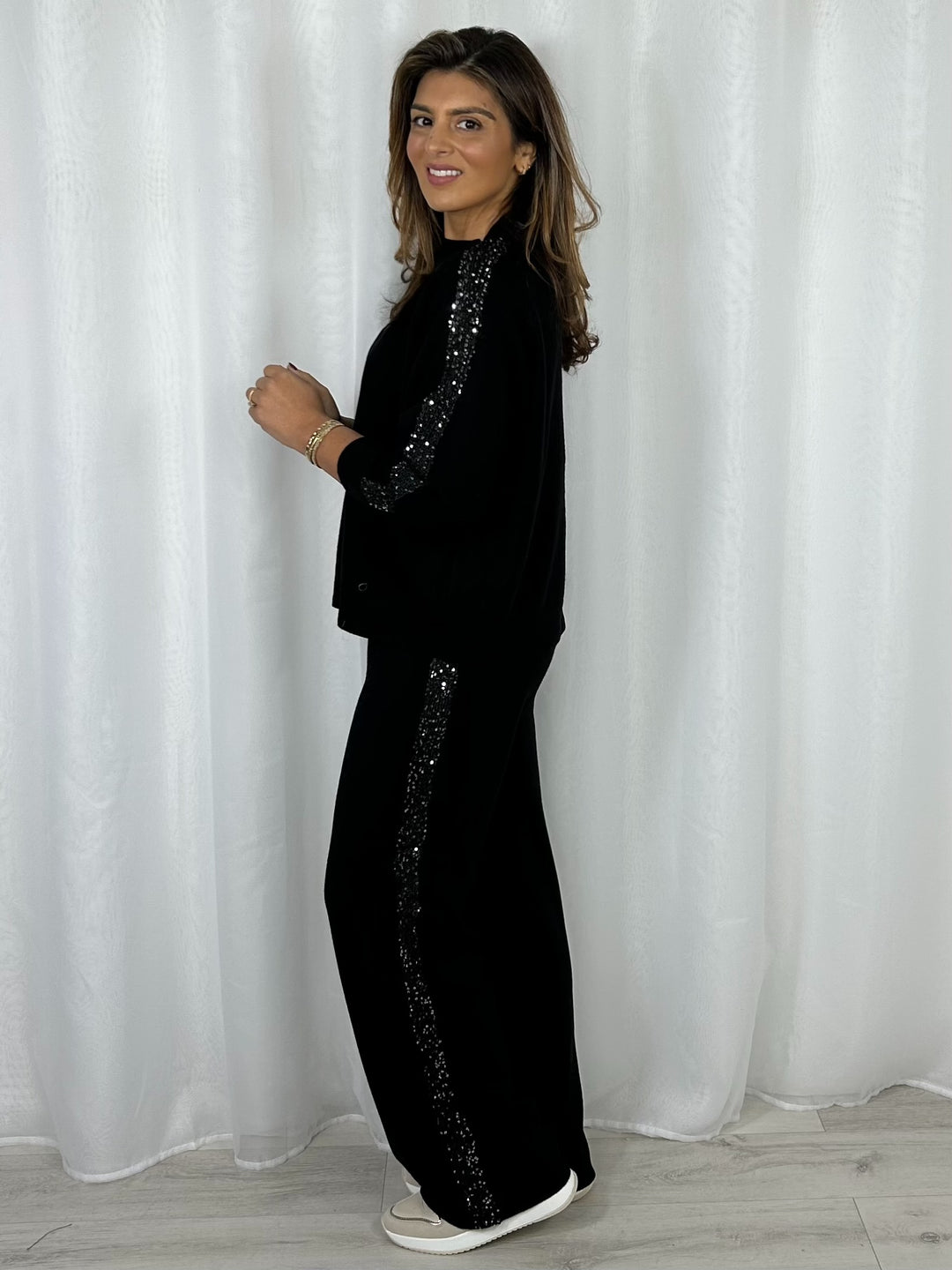 Soft Knit High Neck Sequin Trim Trouser Co-Ord (5 Colours)