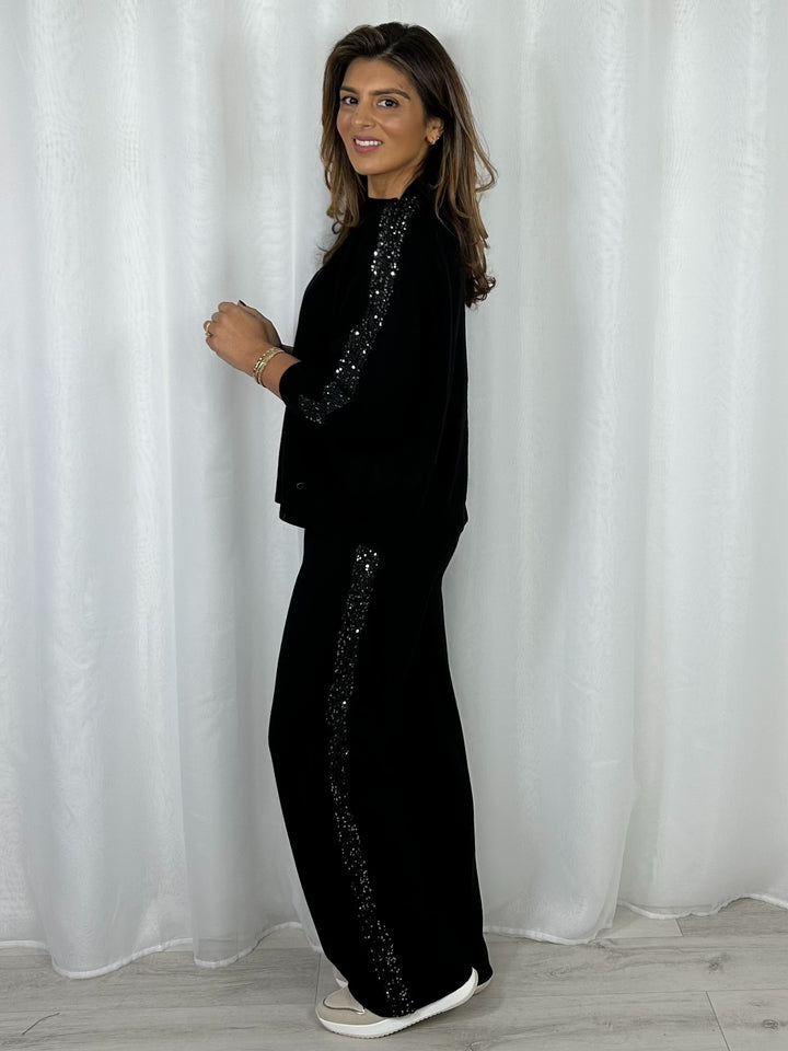Soft Knit High Neck Sequin Trim Trouser Co-Ord (5 Colours)