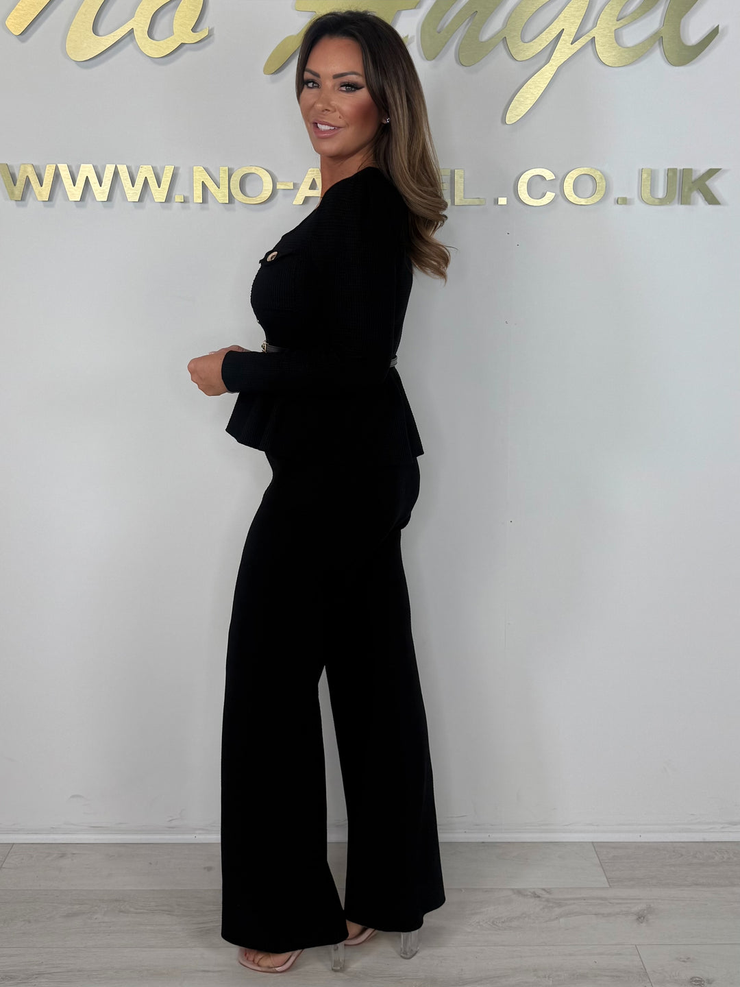 Waffle Effect Gold Button Belted Peplum Top & Trouser Co-ord (3 Colours)