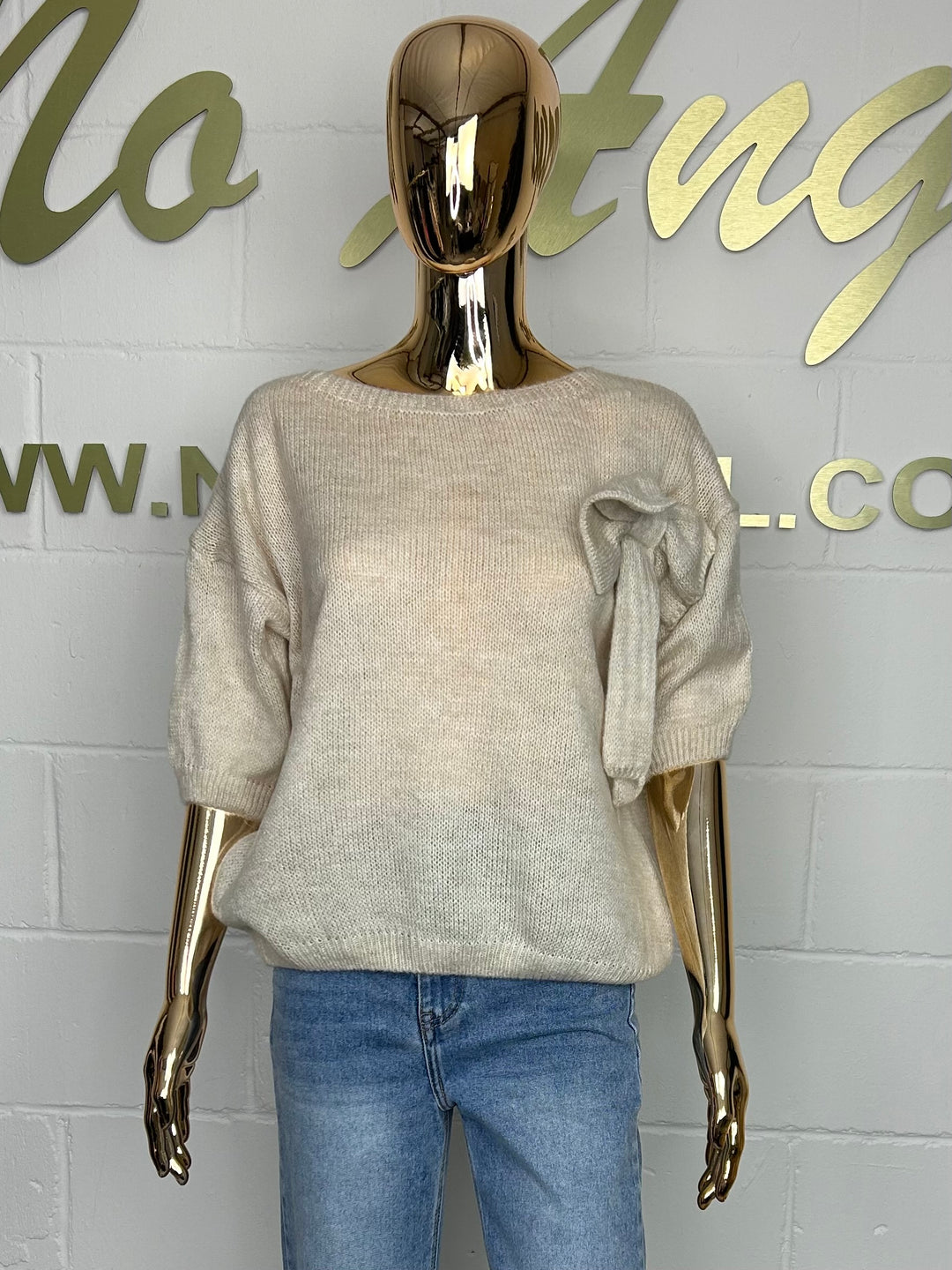 Soft Knit Short Sleeve Bow Detail Jumper (8 Colours)