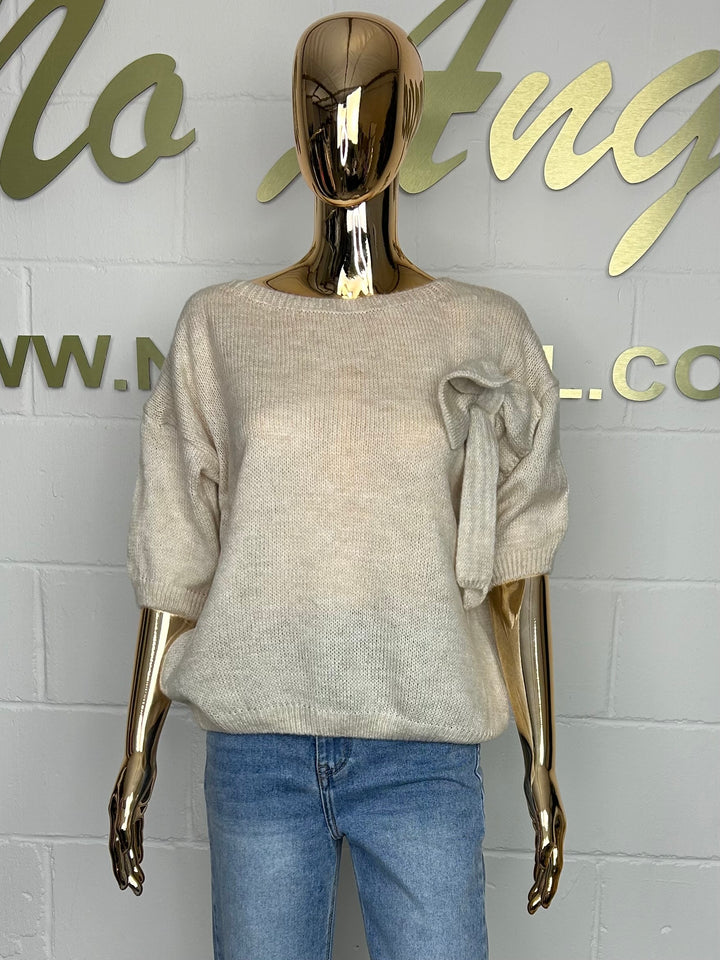 Soft Knit Short Sleeve Bow Detail Jumper (8 Colours)