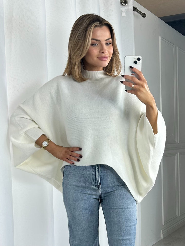 Oversized High Neck Batwing High Low Jumper (2 Colours)