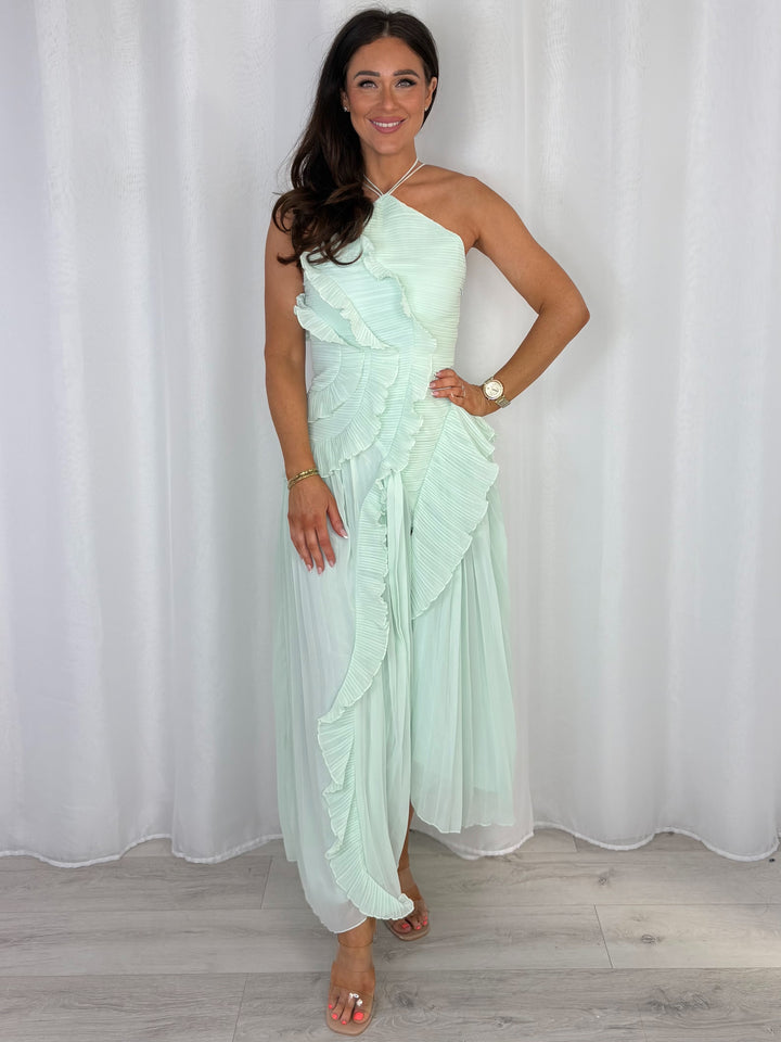 Pleated/Ruffle Detail Side Split Maxi Dress (3 Colours)