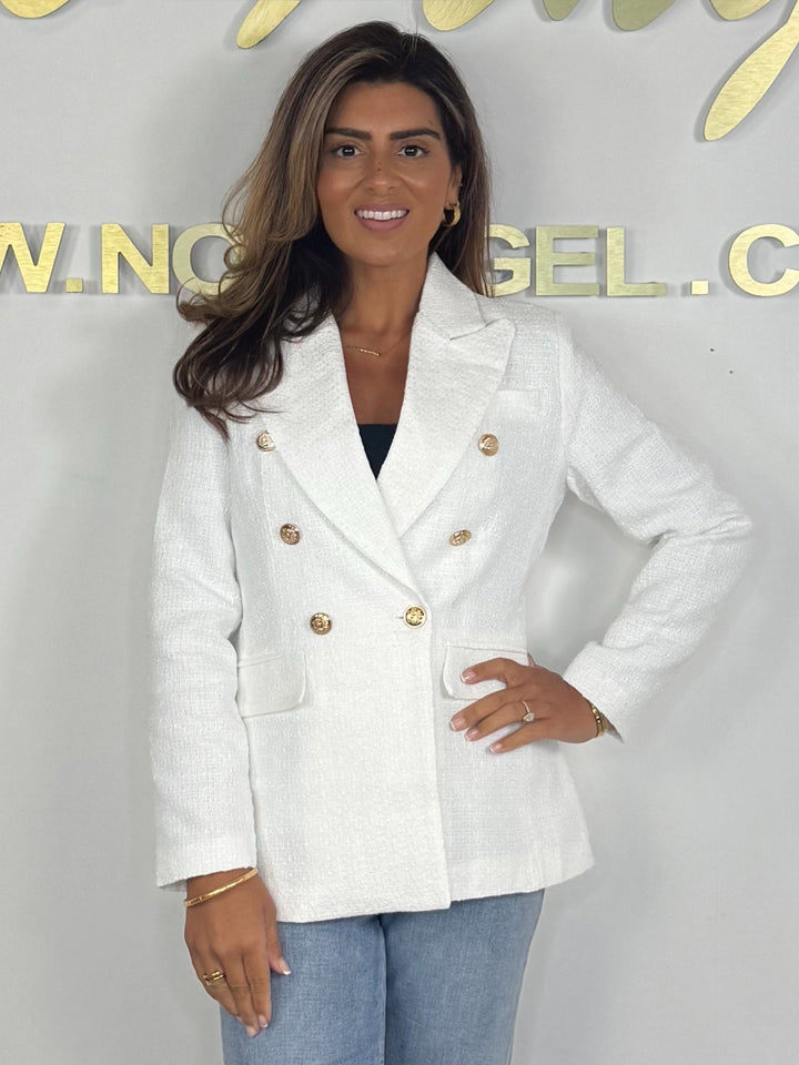 Double Breasted Collared Gold Button Tweed Blazer (5 Colours)