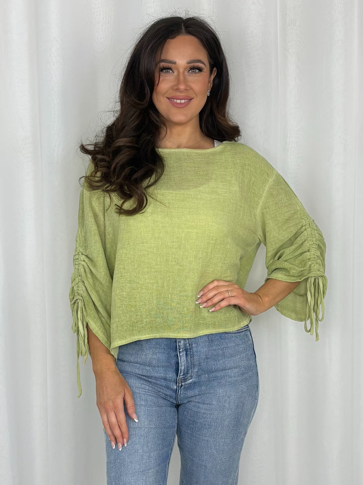Ruched Sleeve Linen Mix Top (5 Colours)