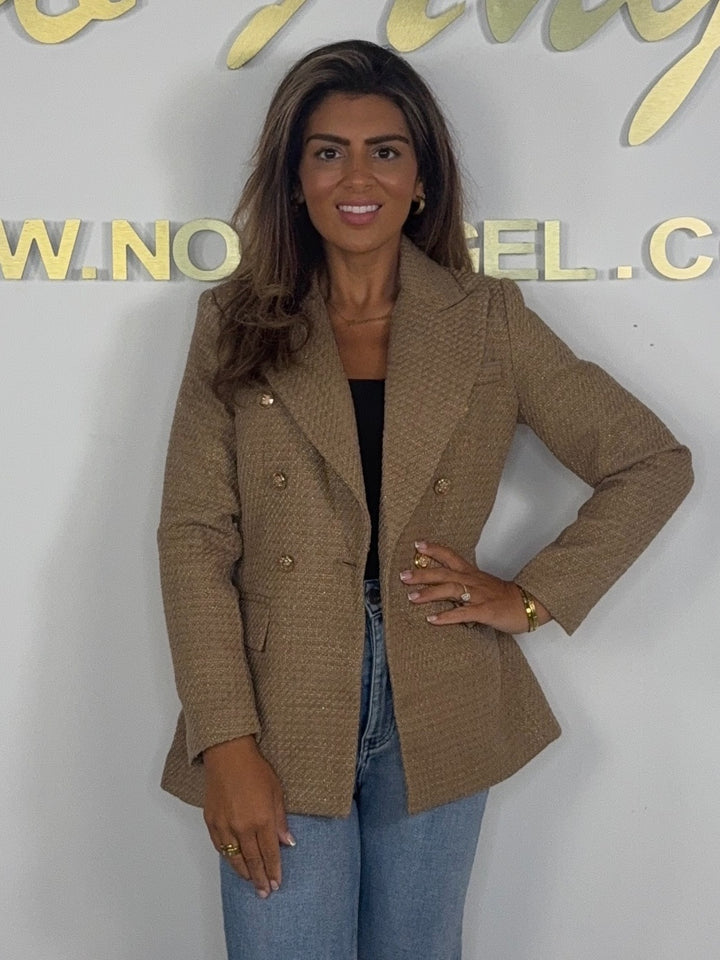 Shimmer Double Breasted Gold Button Collared Blazer (5 Colours)