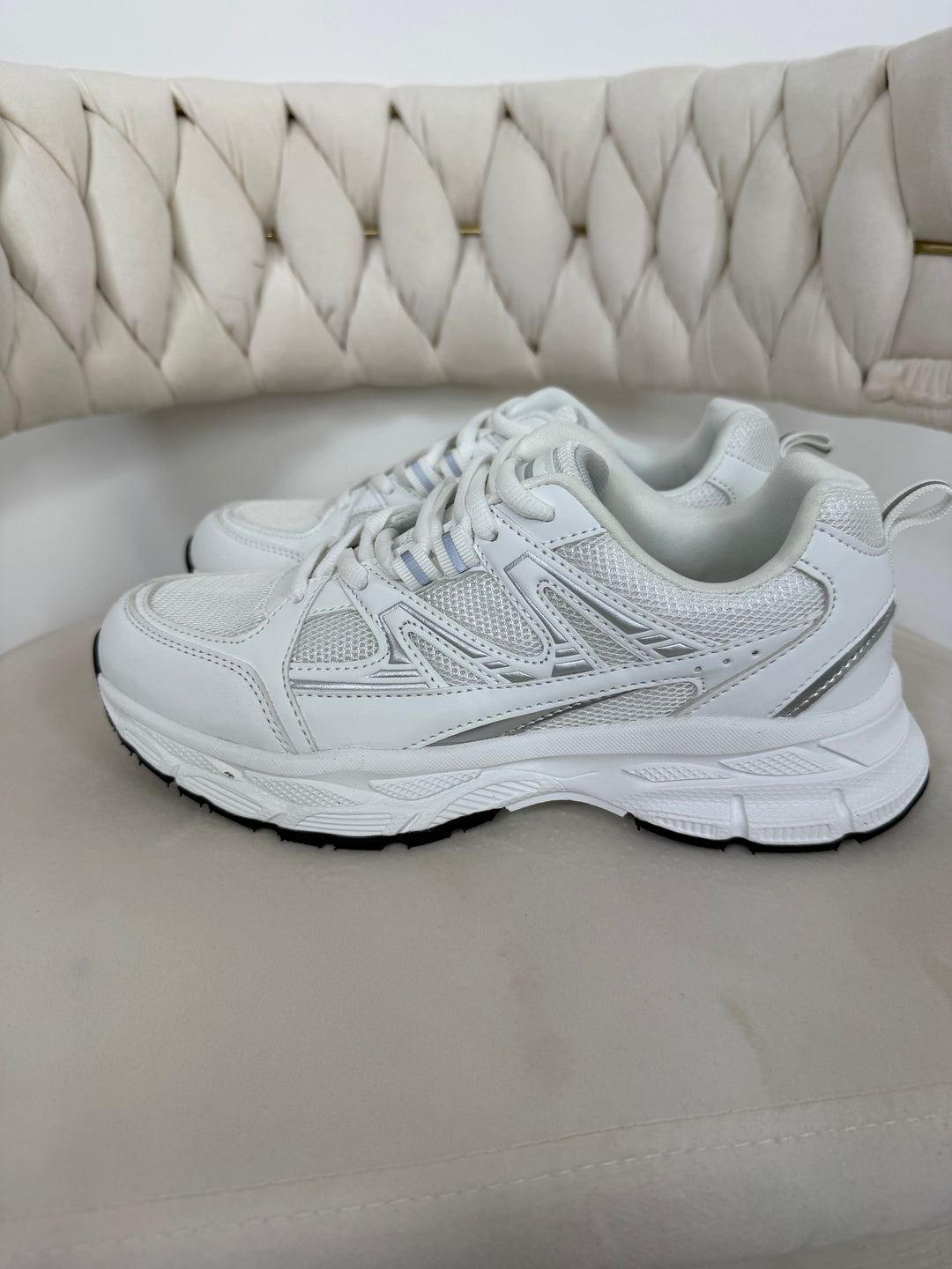 White Silver Detail Lace Up Trainers