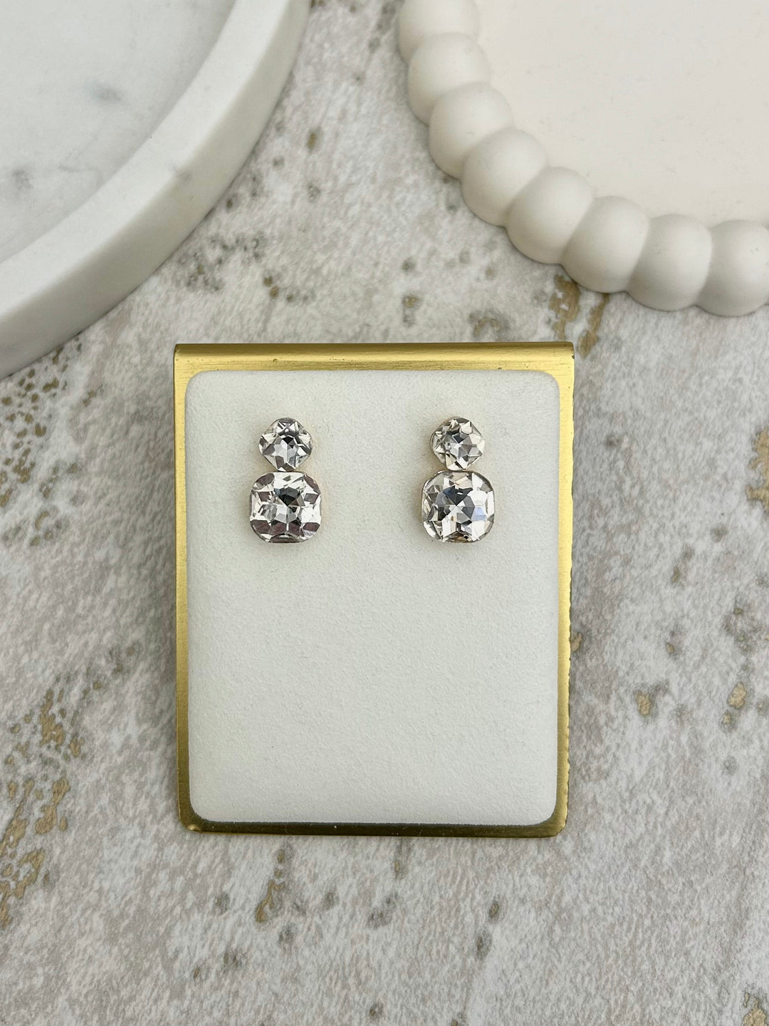 Square Diamante Drop Stud Earrings (2 Colours)
