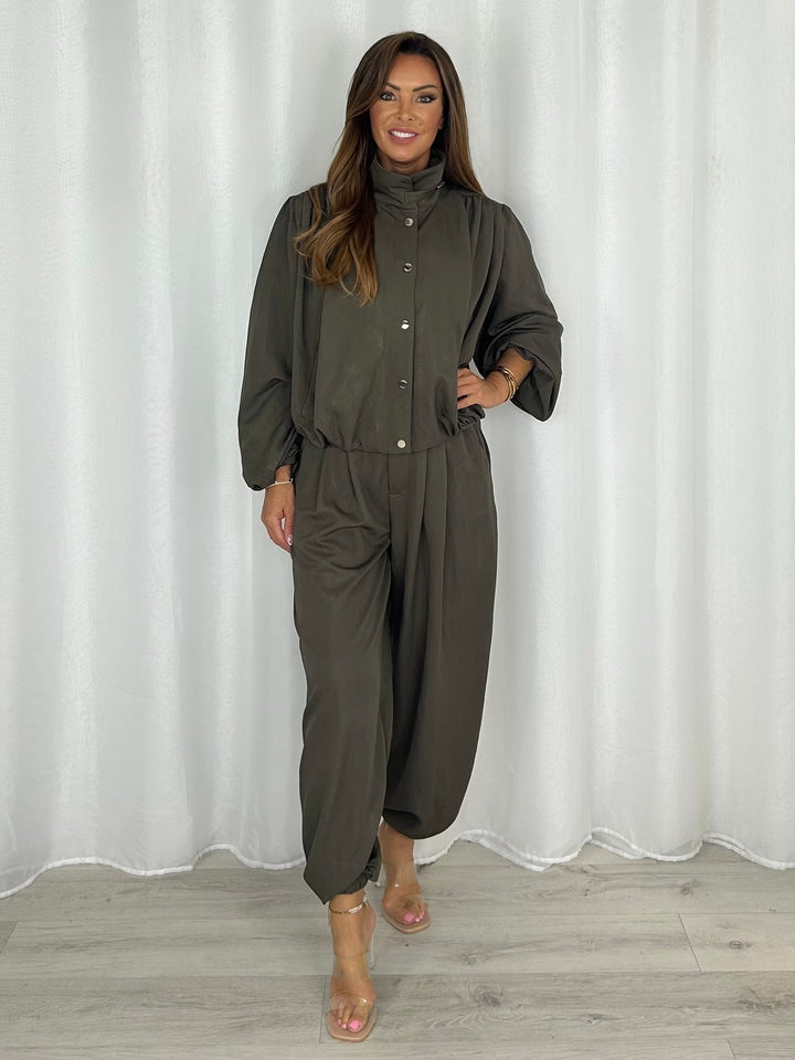 Balloon Style Button Up Jacket And Elastic Trouser Co-Ord (2 Colours)
