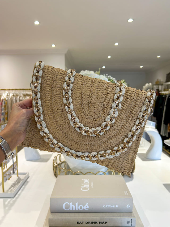 Plait Rope Detail Woven Gold Fleck Clutch (2 Colours)